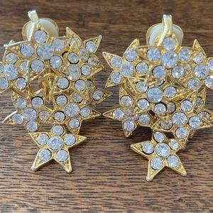 Vintage Star Cluster Earrings Clip-on Dangles Movement